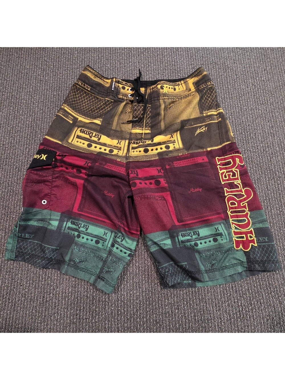 Hurley Men’s Board Shorts Rasta Urban Swim Trunks Size 32 Vintage Y2K